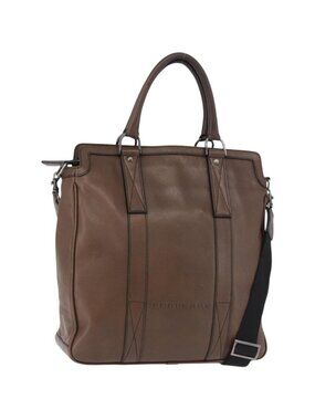 BURBERRY Tote Bag Leather 2way Brown Silver